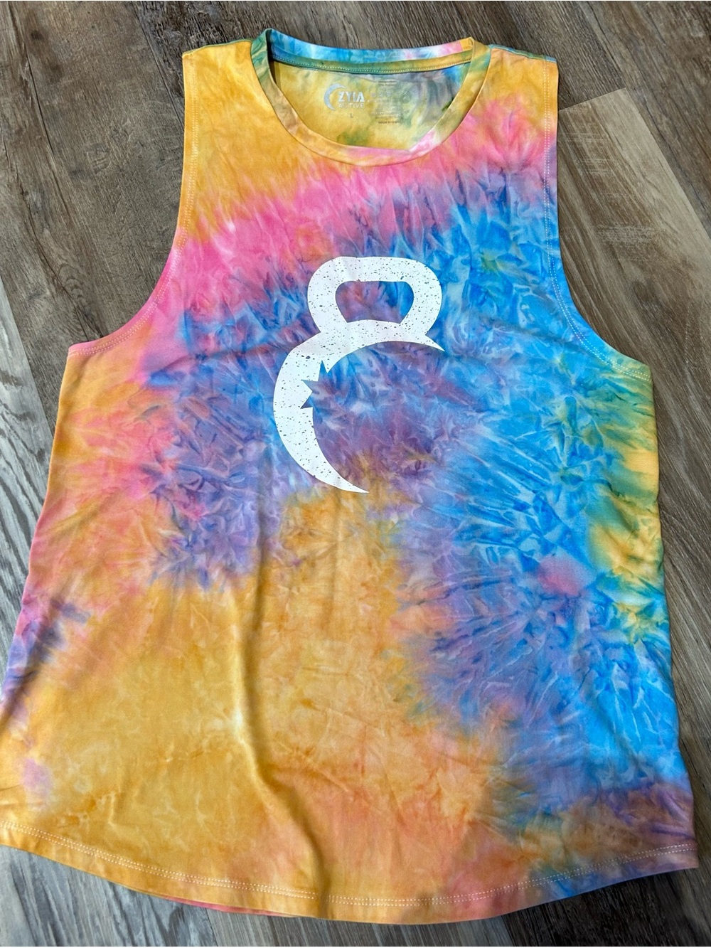 ZYIA multicolor tie-dye active tank with white logo